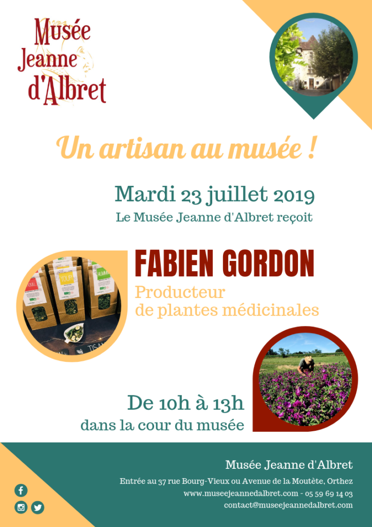 Affiche artisant au musée, Fabien Gordon et la ferme des Médécinales Caubraque